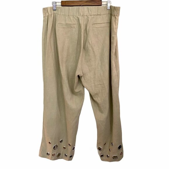 Soft Surroundings Farrah Khaki Grommet Ankle Linen Elastic Waist Pants Large - Picture 8 of 8